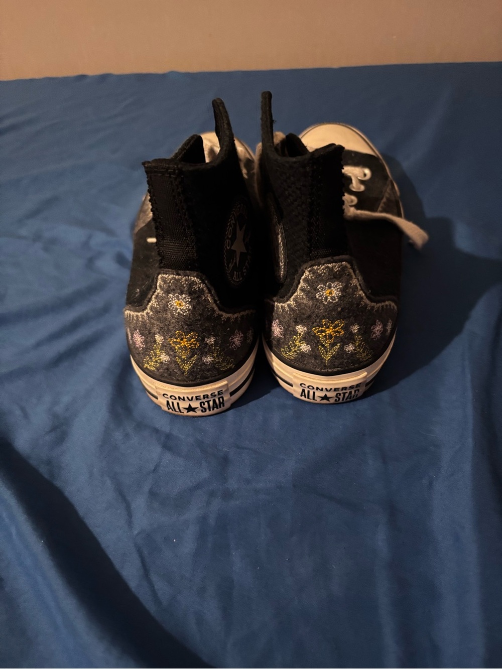 Women’s Converse Black High Top Sneakers with flowers - Picture 2 of 6